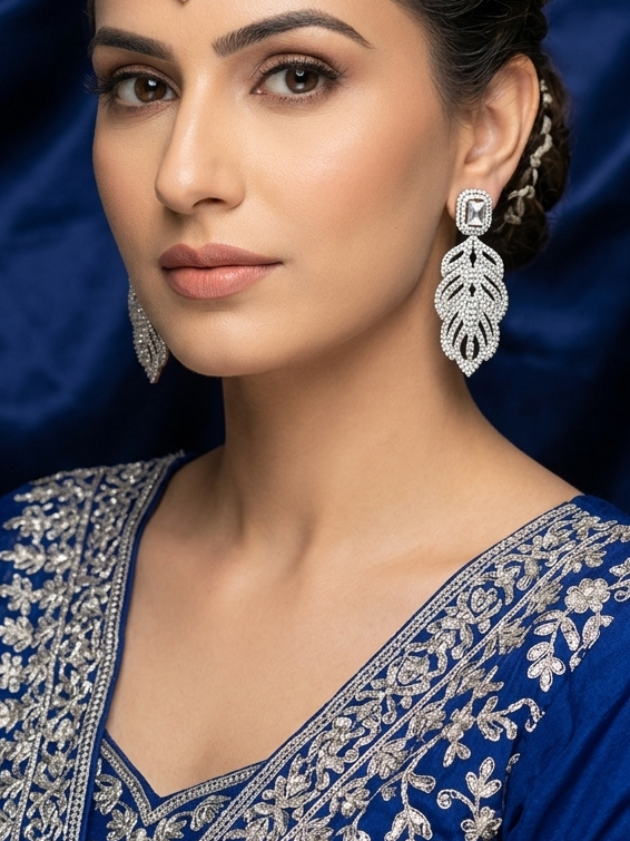 Crystal Leaf Drop Statement Earrings