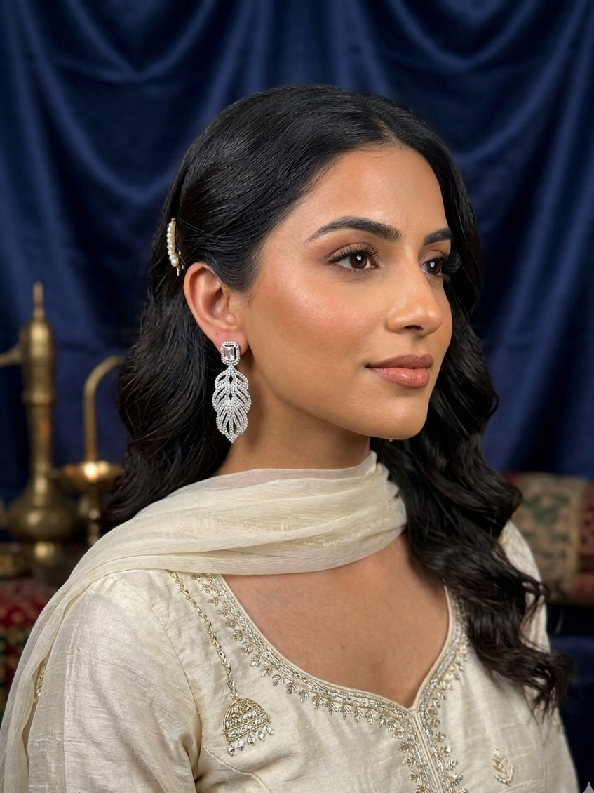 Crystal Leaf Drop Statement Earrings