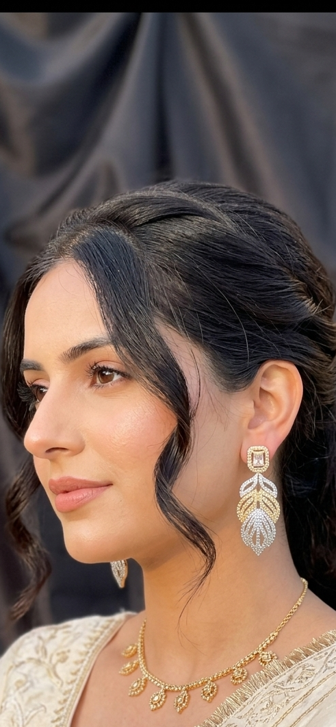 Ivory Crystal Leaf Statement Earrings
