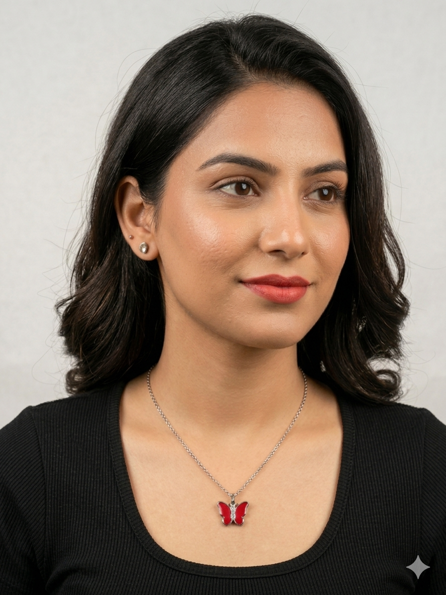 Ruby Flutter Butterfly Pendant Necklace