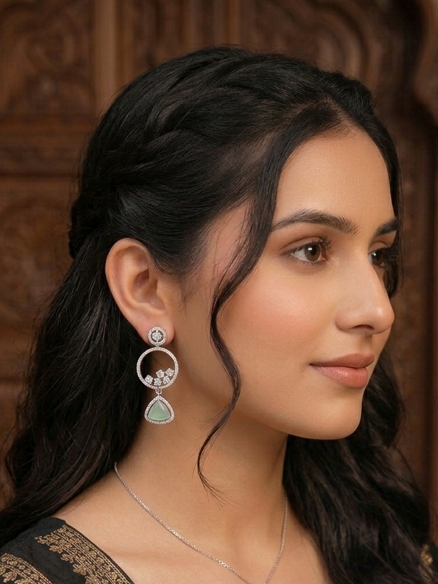 Mint Green Circle Diamond Drop Earrings