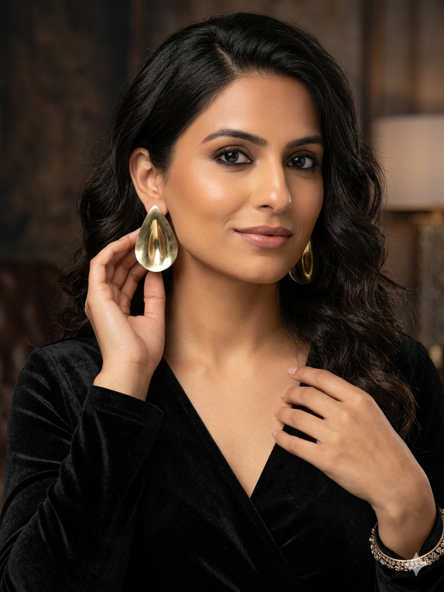 Elegant Glossy Teardrop Gold Statement Earrings