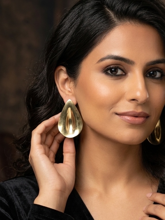 Elegant Glossy Teardrop Gold Statement Earrings
