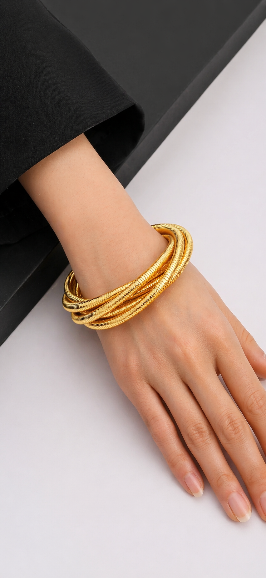 Elegant Multi-Layer Textured Gold Bangle Bracelet