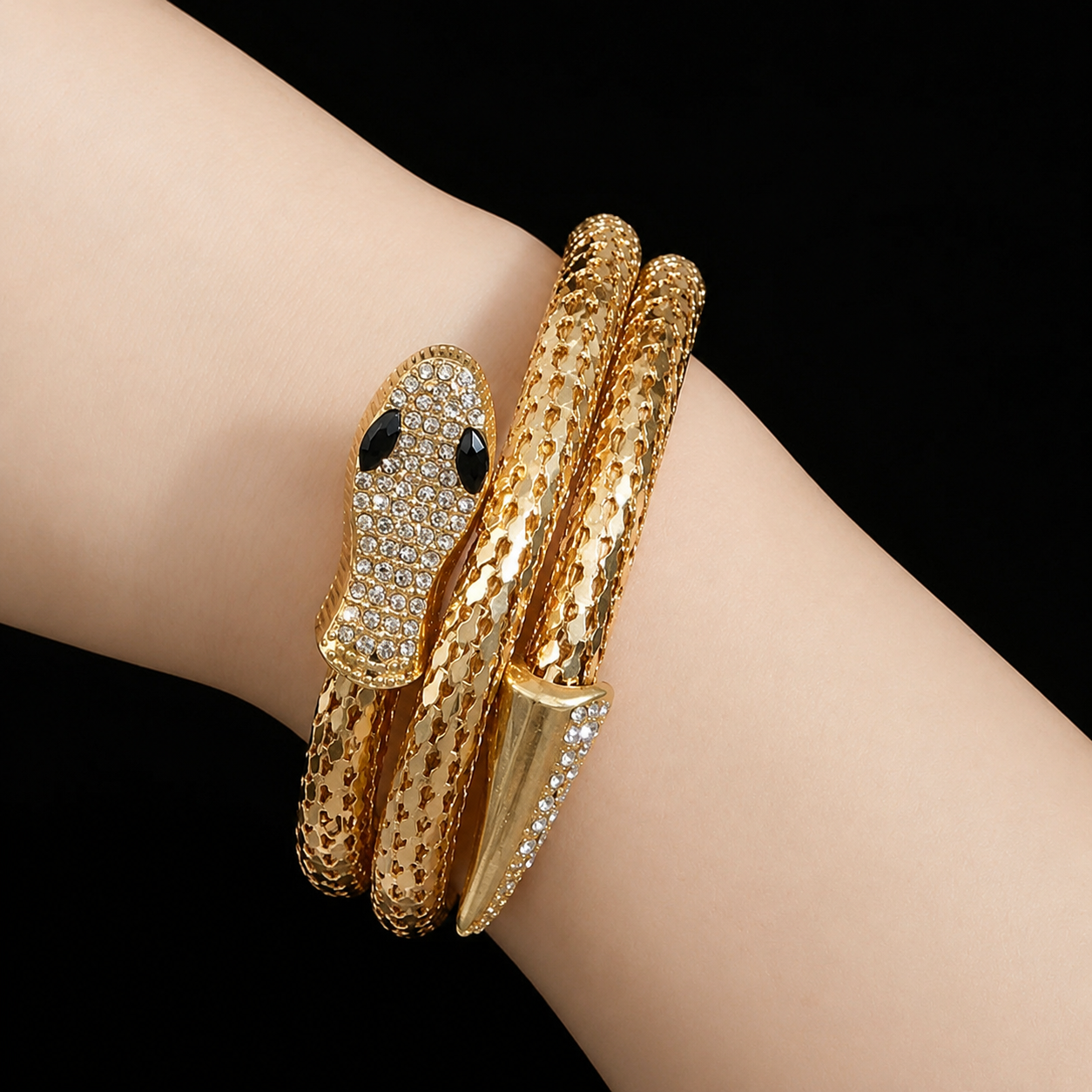 Luxury Serpent-Inspired Gold Crystal Cuff Bracelet