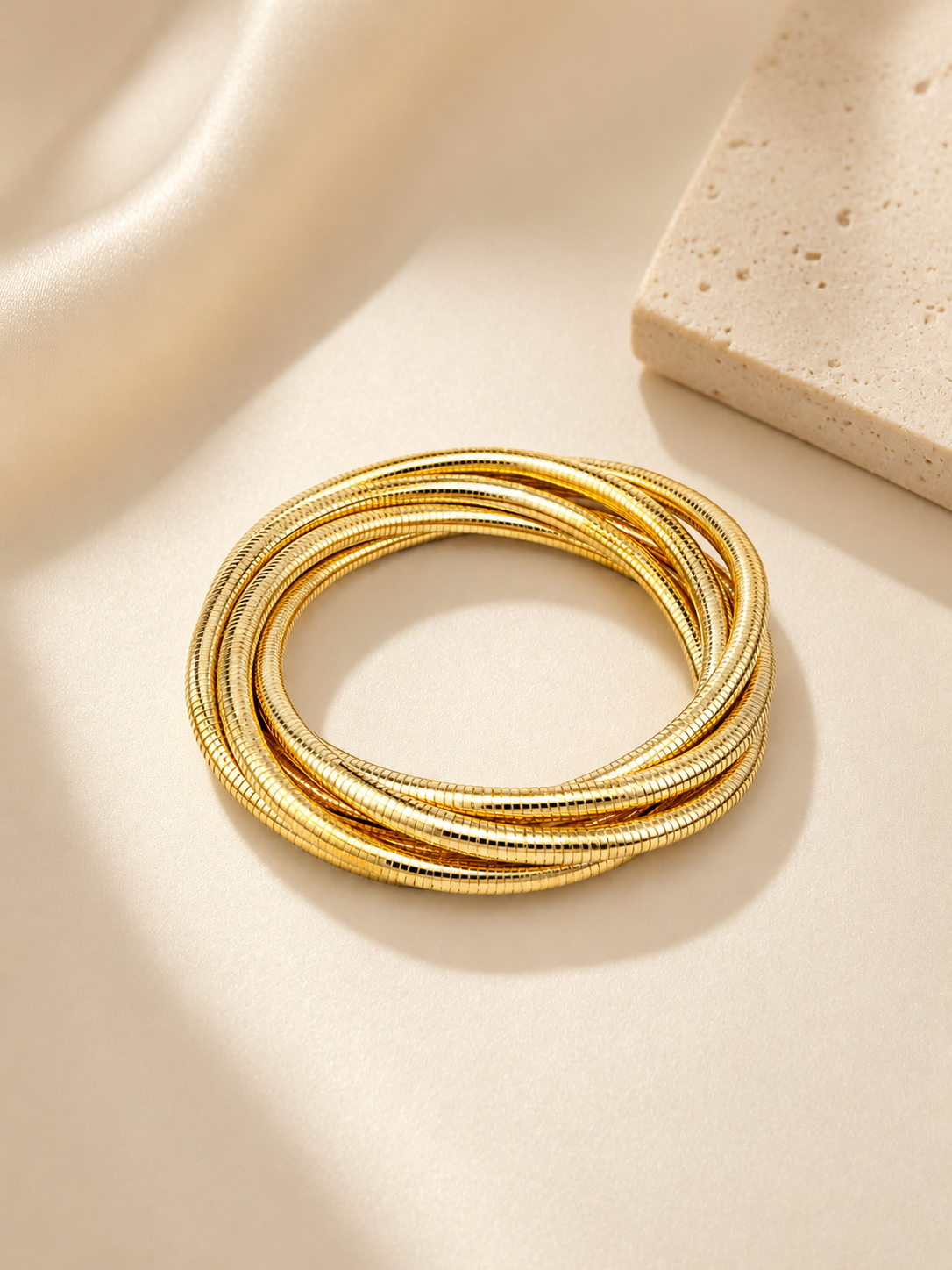 Elegant Multi-Layer Textured Gold Bangle Bracelet