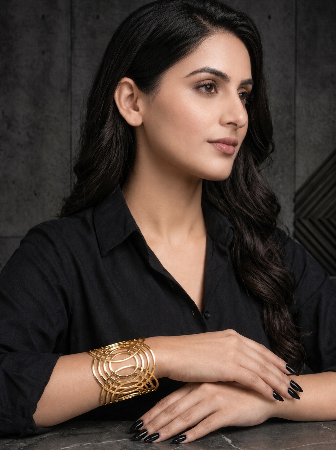 Gold Geometric Open Cuff Bracelet – Contemporary Statement Elegance