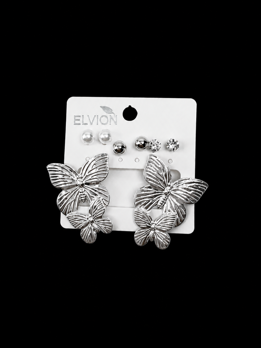 Silver Butterfly Statement Earrings Set – Elegant Charm Collection