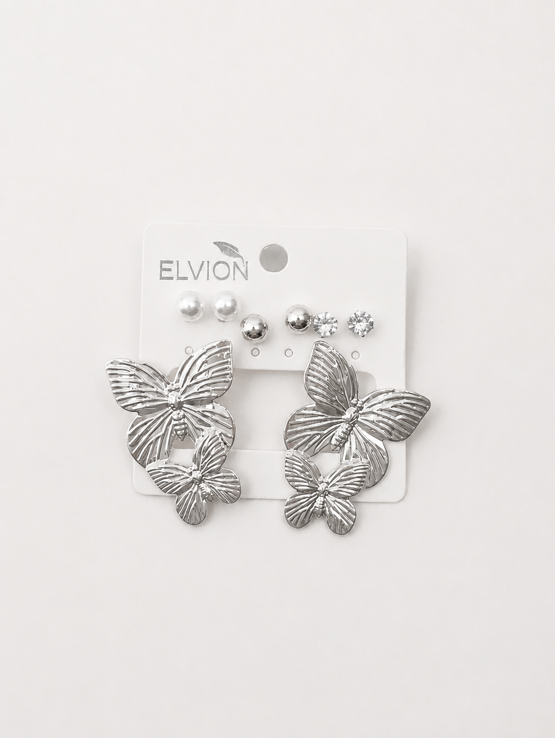 Silver Butterfly Statement Earrings Set – Elegant Charm Collection