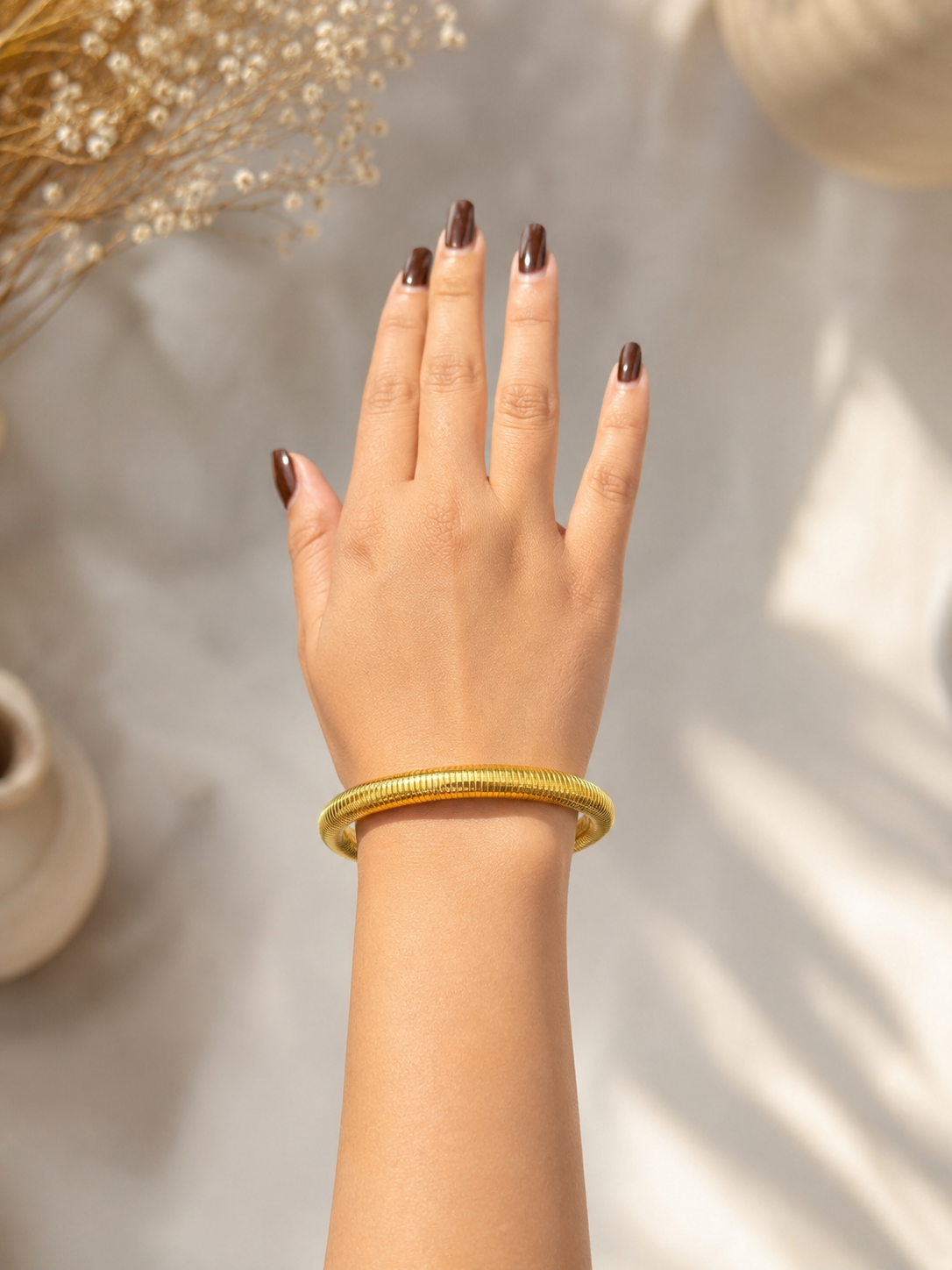 Luna Gold Ribbed Bangle – 18K Gold Plated Statement Bracelet