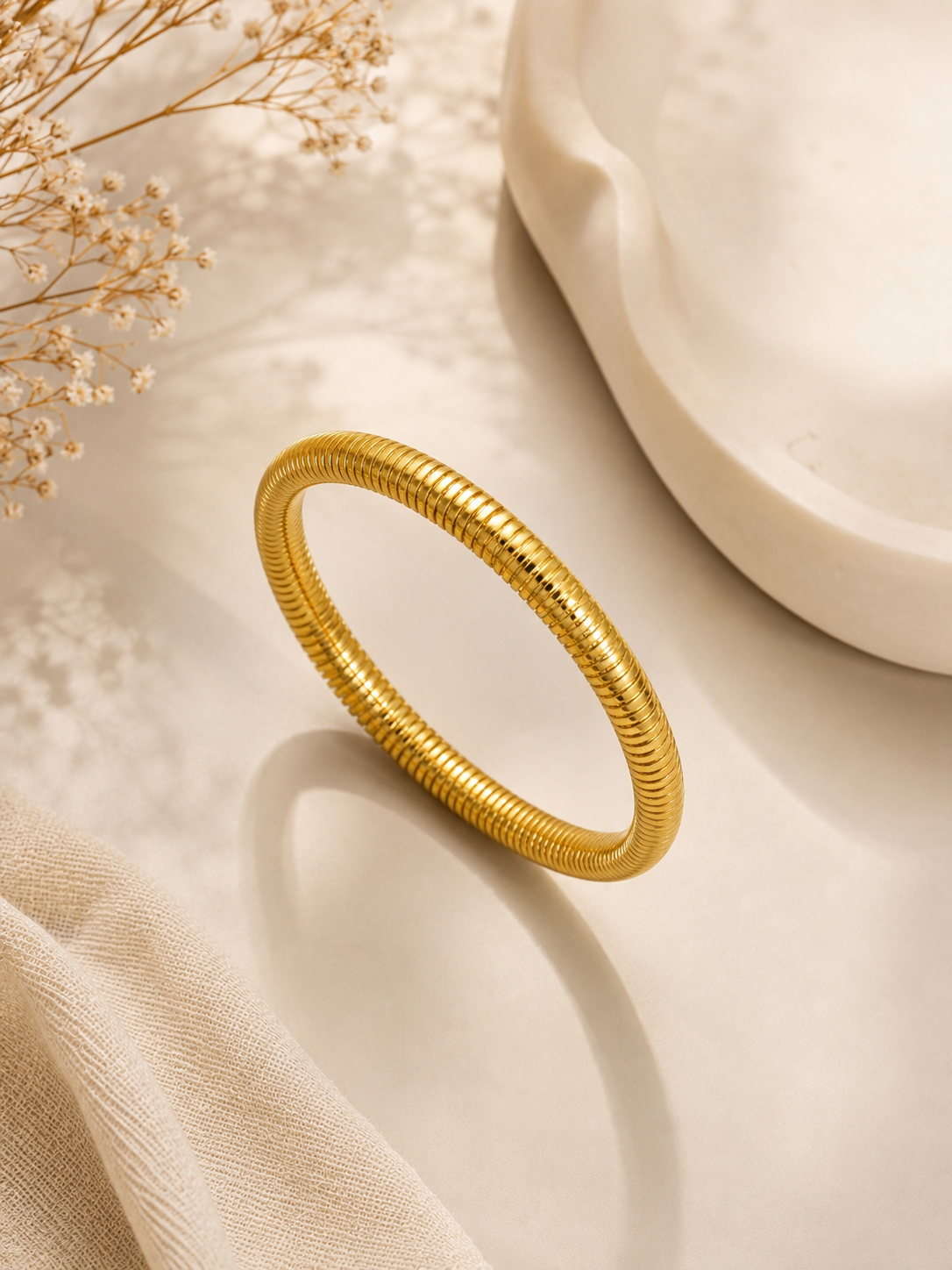Luna Gold Ribbed Bangle – 18K Gold Plated Statement Bracelet