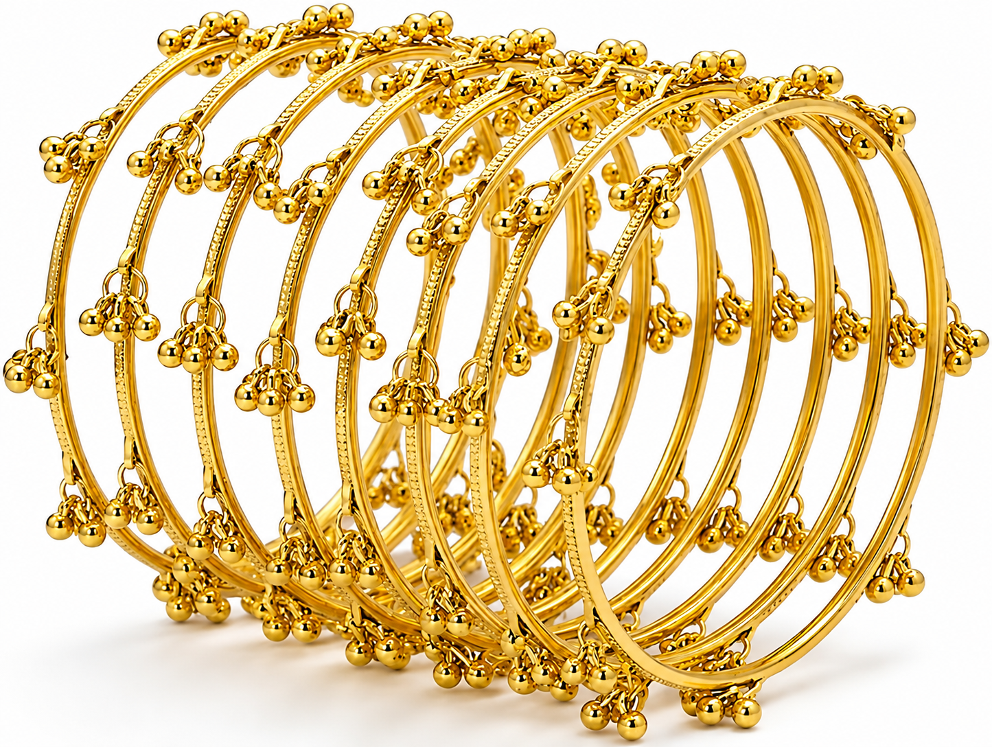 Elvion Golden Ghungroo Charm Bangles Set | Traditional Ethnic Gold-Tone Bangles for Women ( Set of 8 )