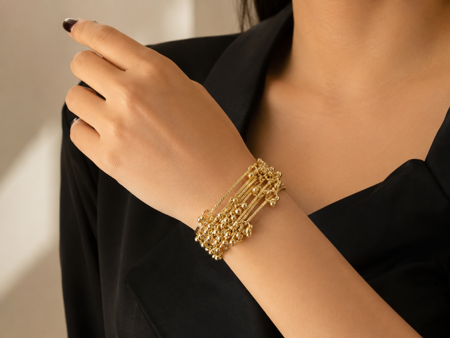 Elvion Golden Ghungroo Charm Bangles Set | Traditional Ethnic Gold-Tone Bangles for Women ( Set of 8 )