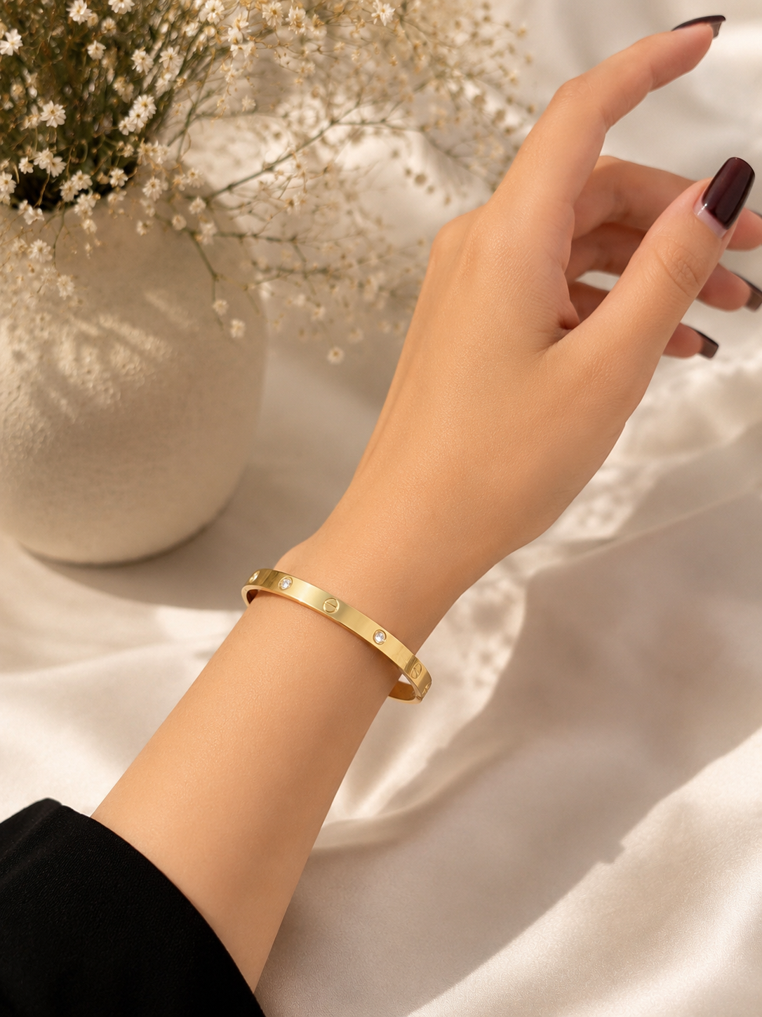 Elvion Luxe Crystal Gold Bangle Bracelet | Premium Anti-Tarnish Stainless Steel