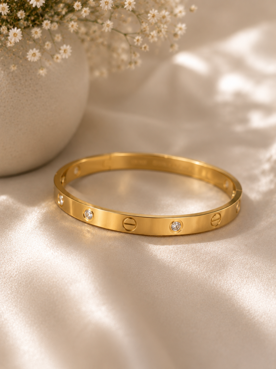 Elvion Luxe Crystal Gold Bangle Bracelet | Premium Anti-Tarnish Stainless Steel