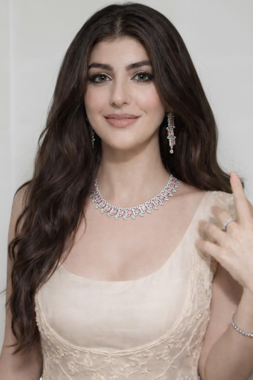 Pink Pearls Necklace And Earring Set