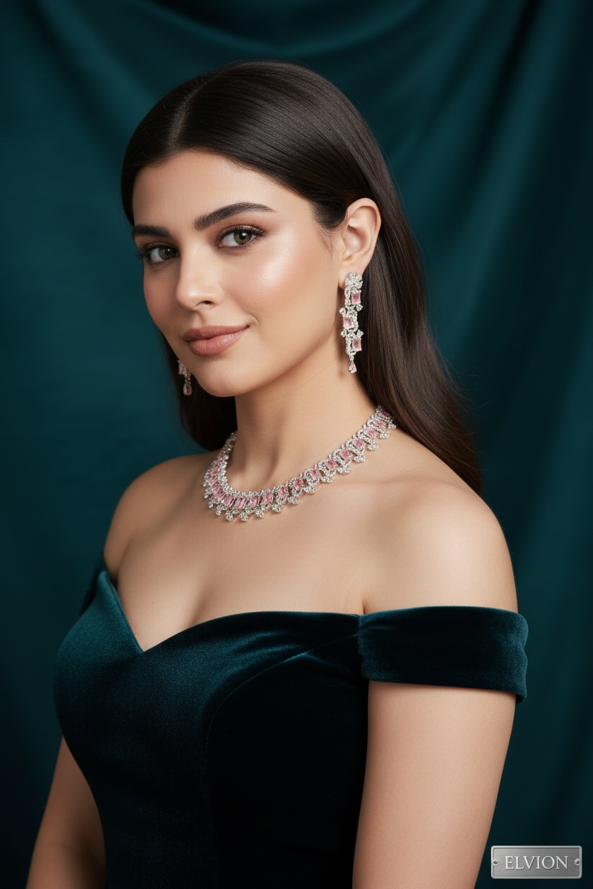 Pink Pearls Necklace And Earring Set