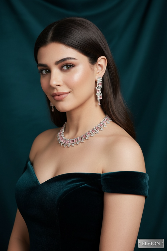 Pink Pearls Necklace And Earring Set