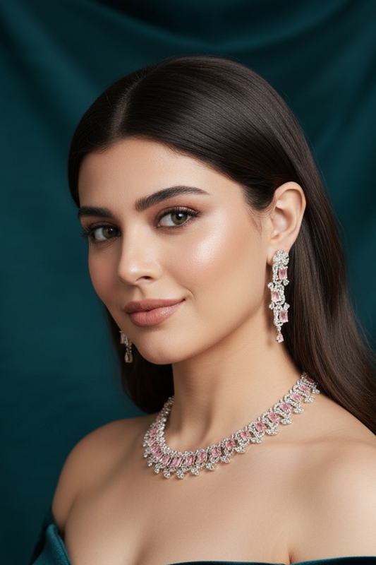 Pink Pearls Necklace And Earring Set