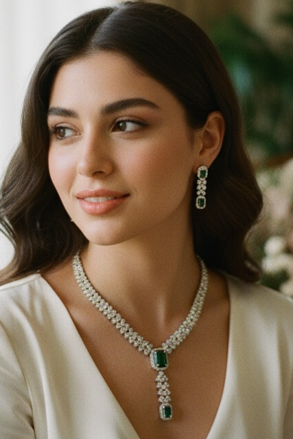 Green Glow Necklace And Earring Set