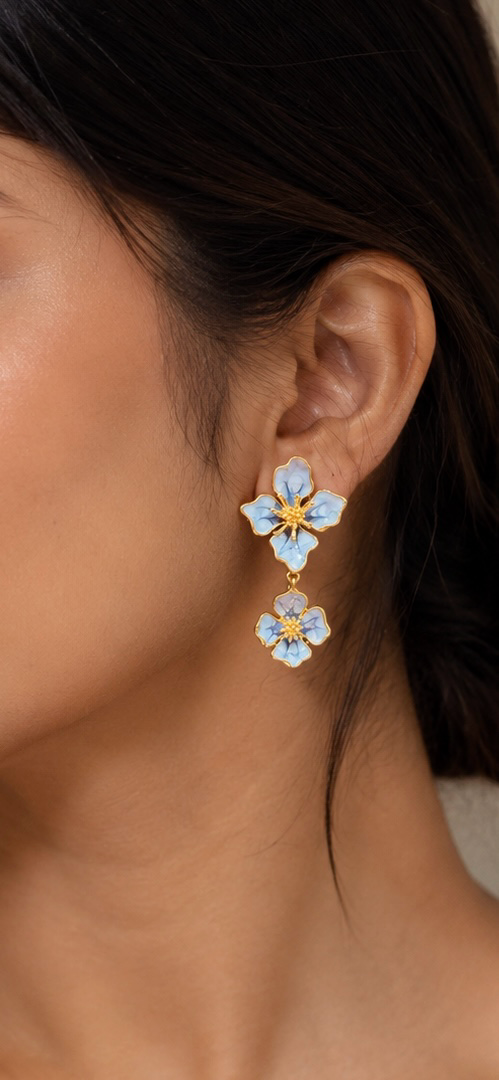 Blue Blossom Drop Earrings – Elegant Floral Statement Earrings