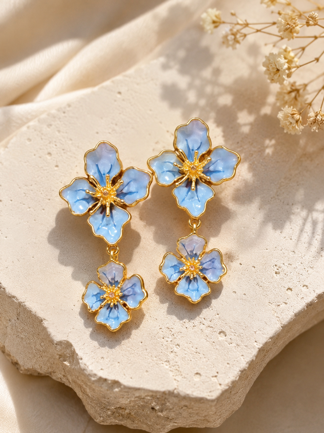 Blue Blossom Drop Earrings – Elegant Floral Statement Earrings