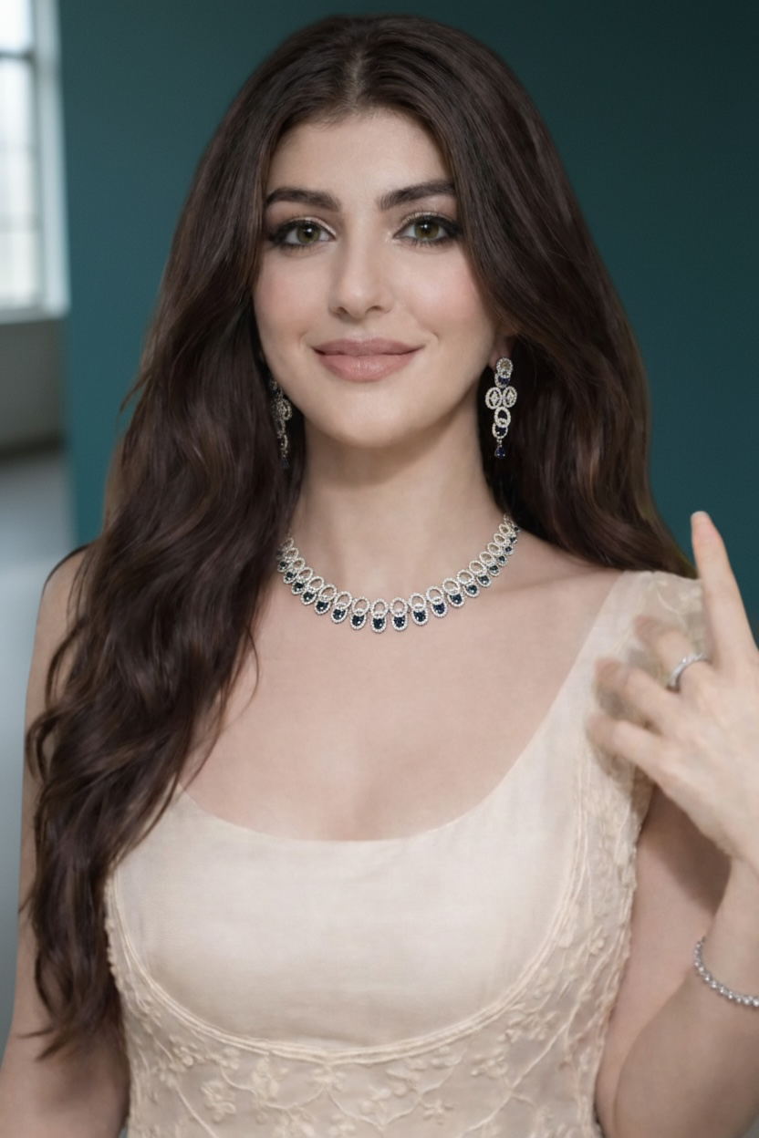 Blue Gem Set Necklace And Earring