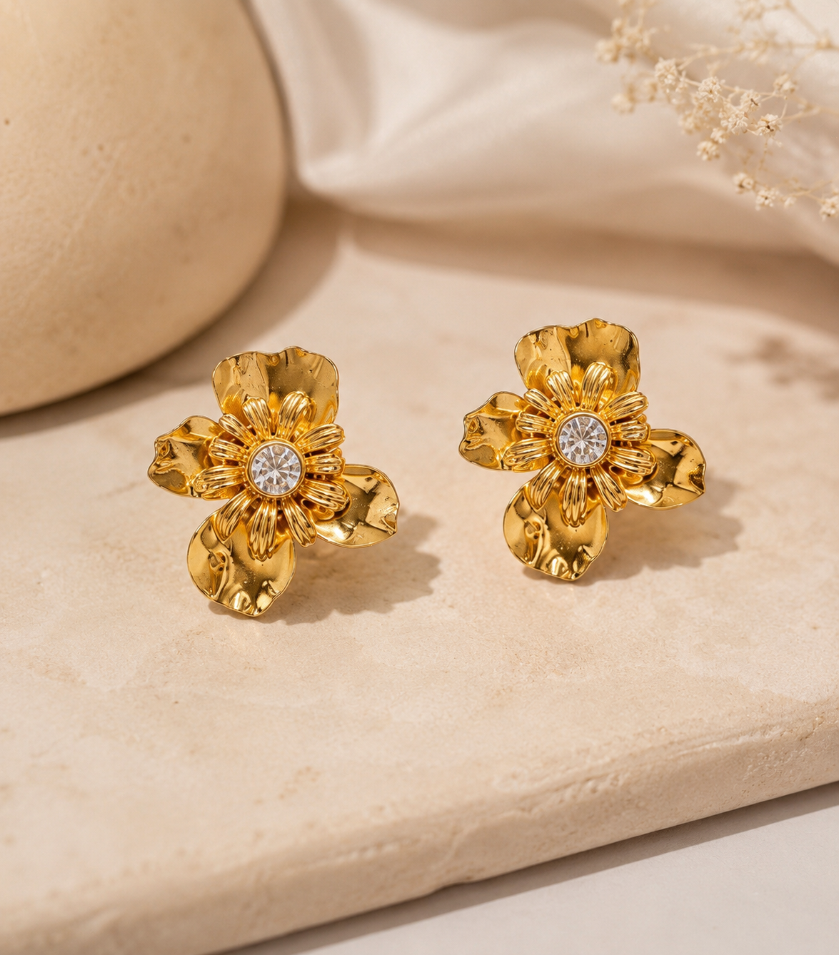 Golden Bloom Statement Flower Earrings