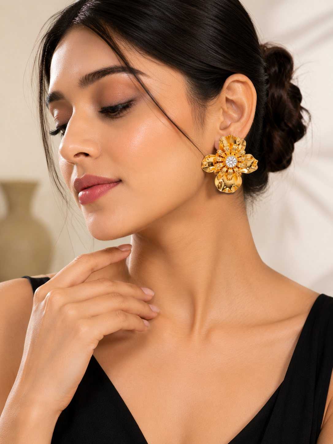 Golden Bloom Statement Flower Earrings