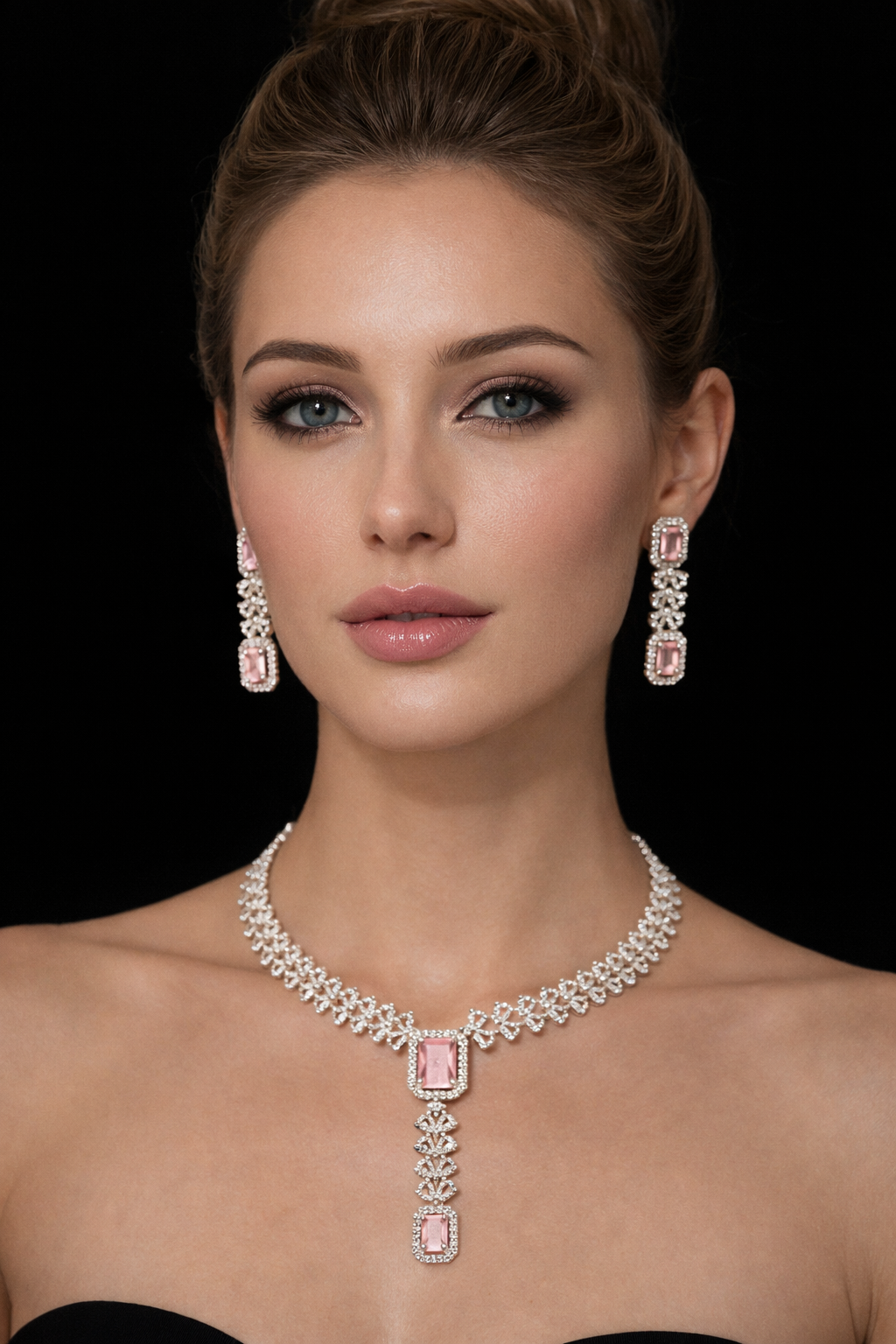 Beautiful American Pink Necklace And Earring Set