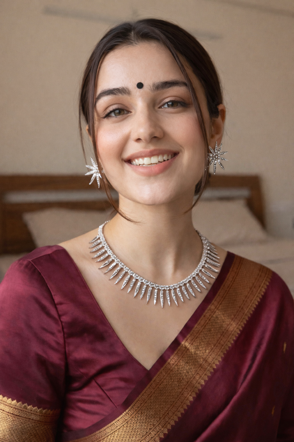 Celestial Spark Diamond Fringe Necklace & Starburst Earrings Set