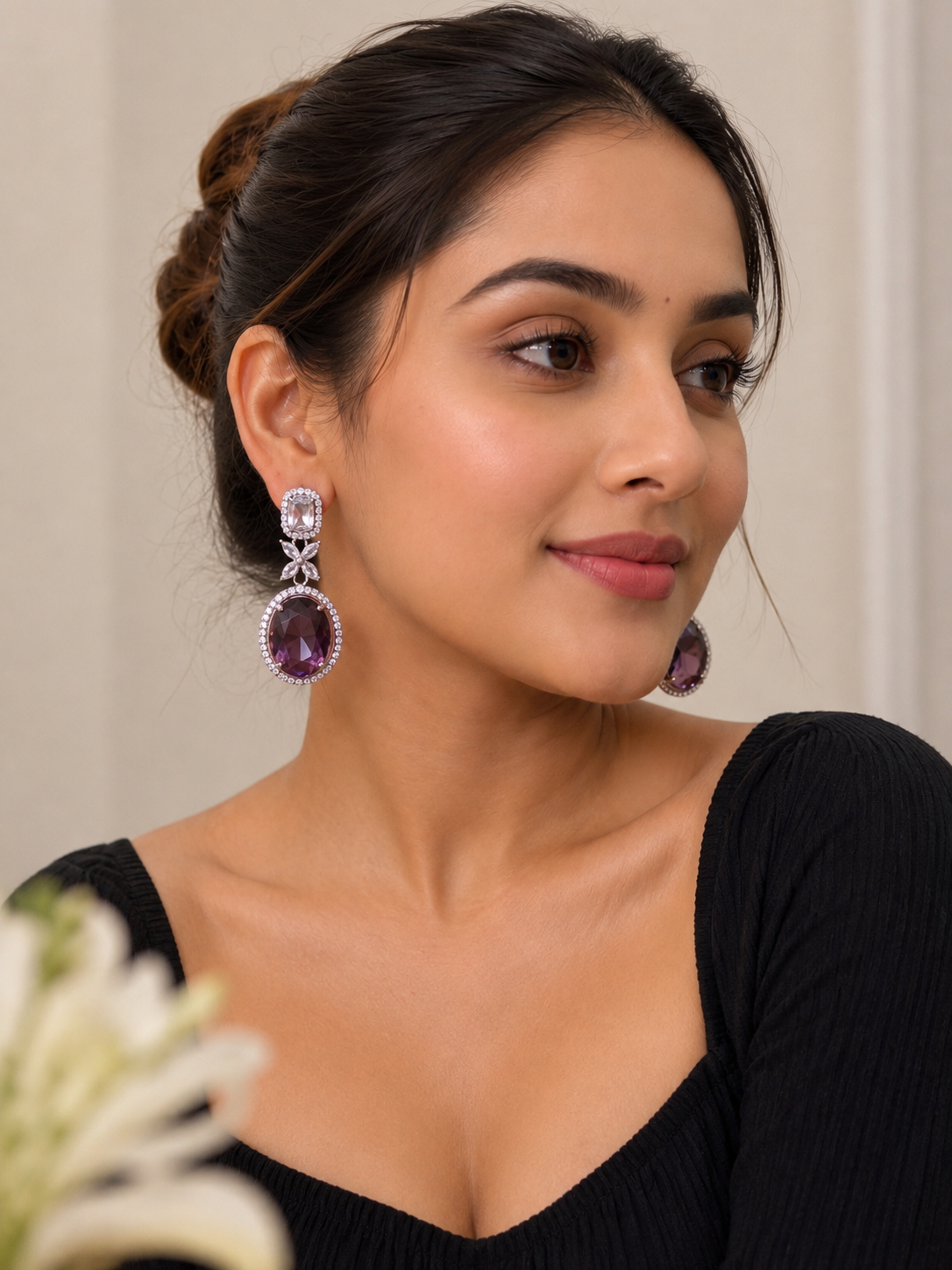 Royal Amethyst Halo Drop Earrings | Luxury Crystal Statement Earrings