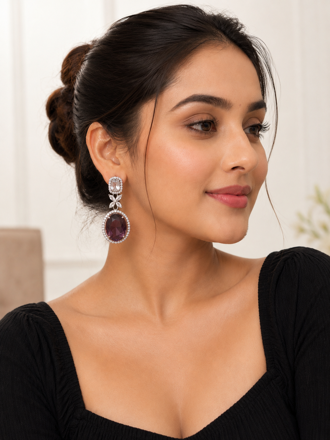 Royal Amethyst Halo Drop Earrings | Luxury Crystal Statement Earrings