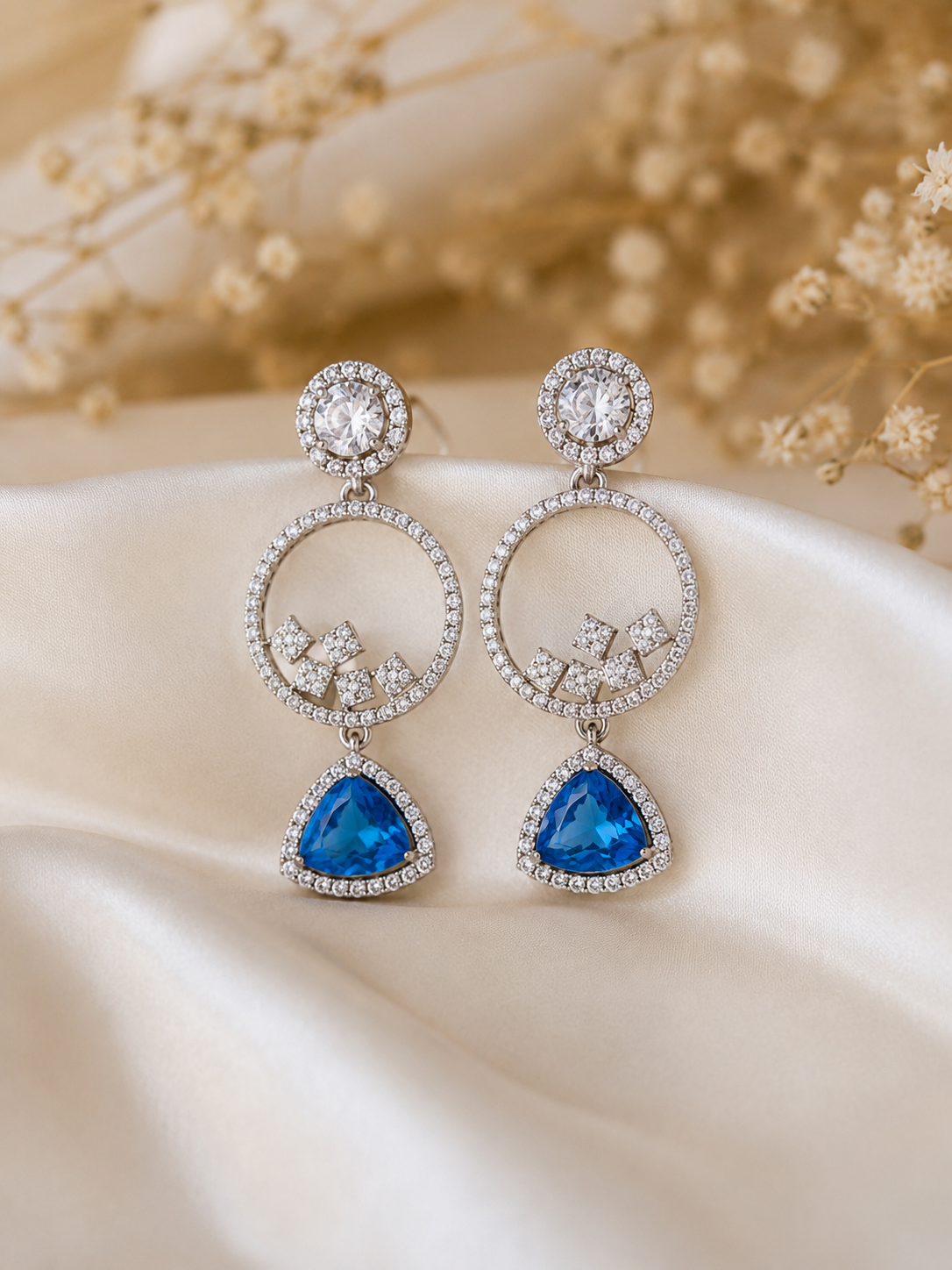 Azure Halo Crystal Drop Earrings – Statement Luxury Earrings