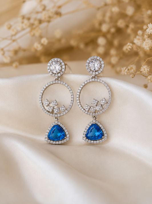 Azure Halo Crystal Drop Earrings – Statement Luxury Earrings
