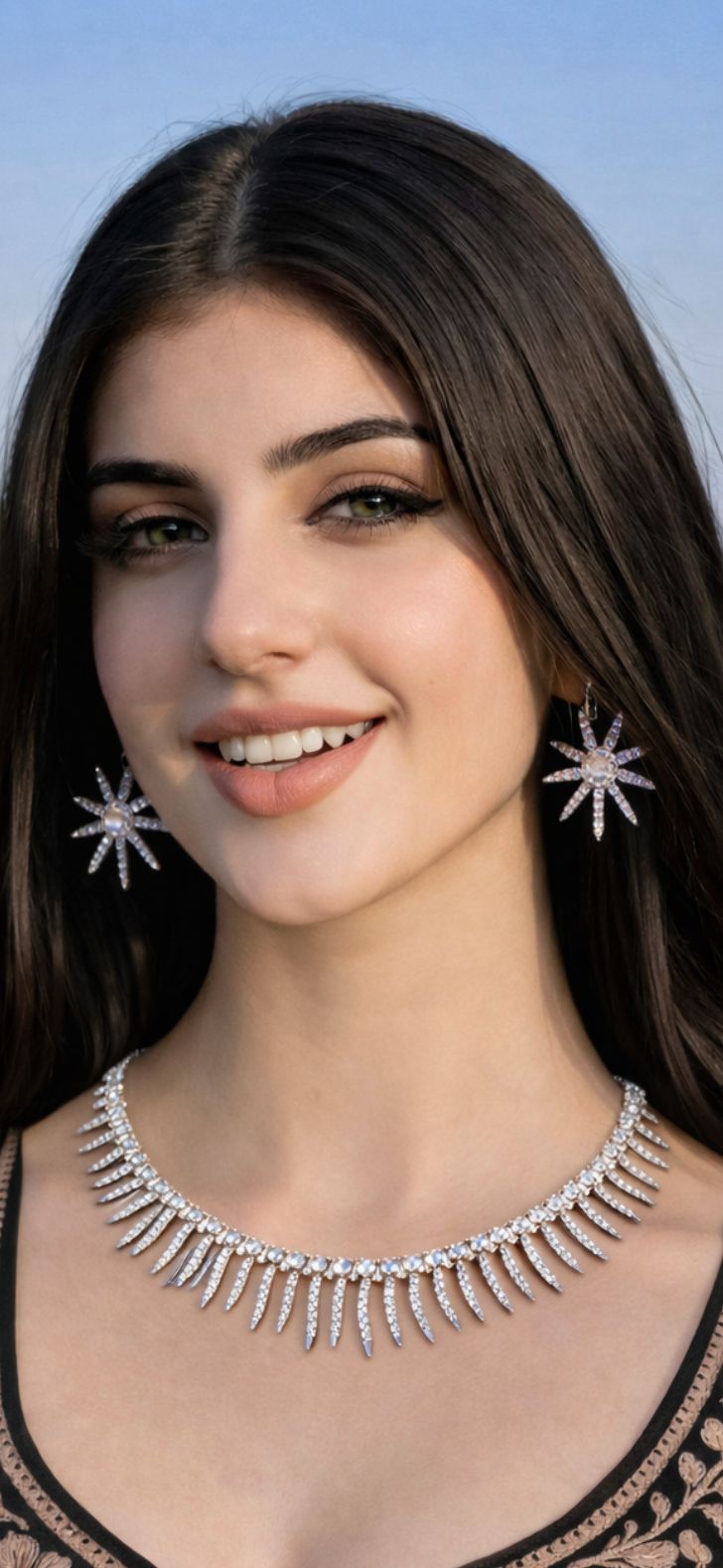 Celestial Spark Diamond Fringe Necklace & Starburst Earrings Set