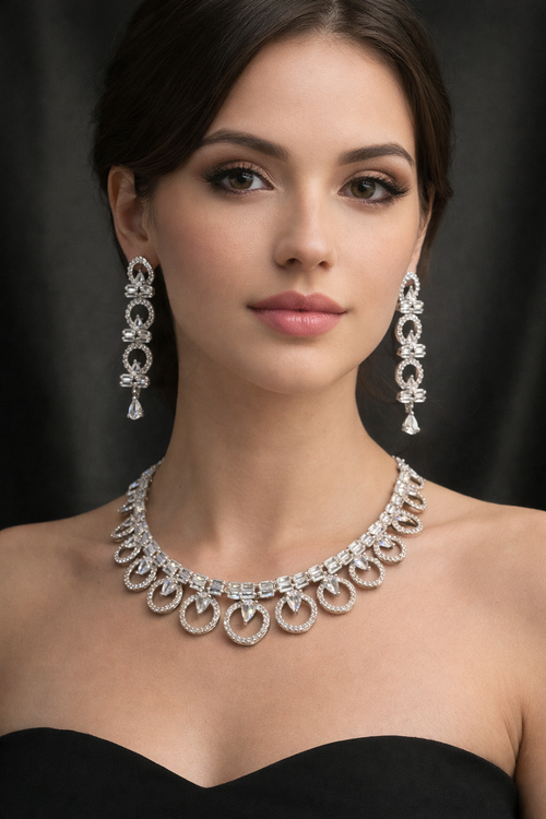 Eternal halo diamond loop necklace and earrings set