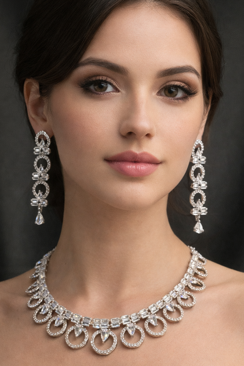 Eternal Halo Diamond Loop Necklace & Drop Earrings Set