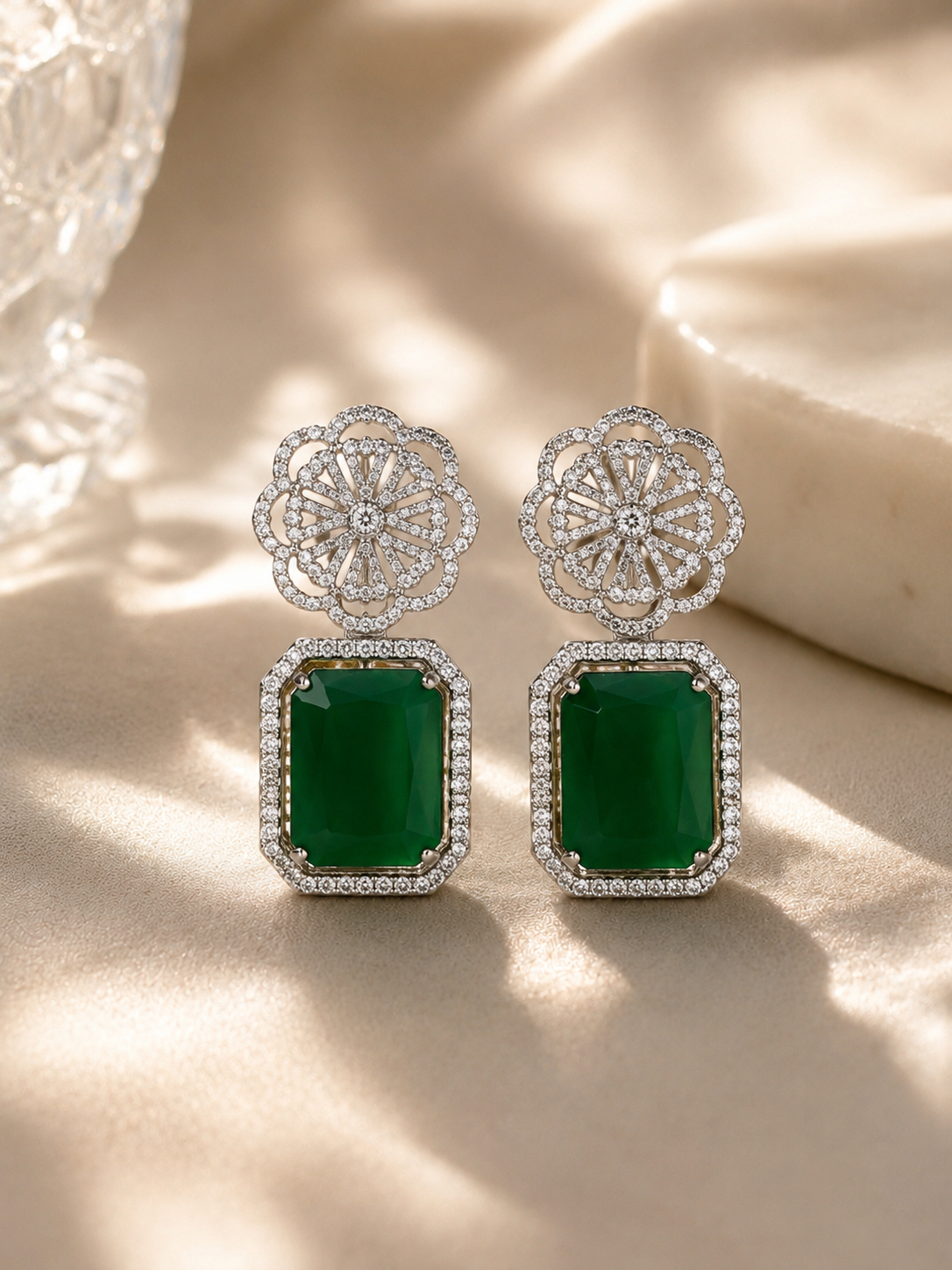 Emerald Bloom Statement Earrings – Luxury Crystal Drop Earrings