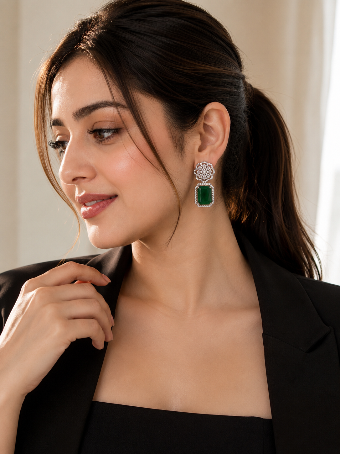 Emerald Bloom Statement Earrings – Luxury Crystal Drop Earrings