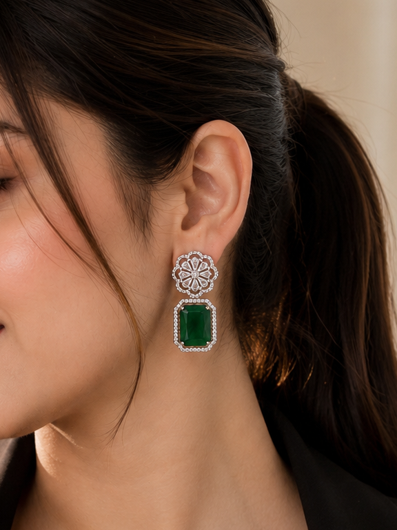 Emerald Bloom Statement Earrings – Luxury Crystal Drop Earrings