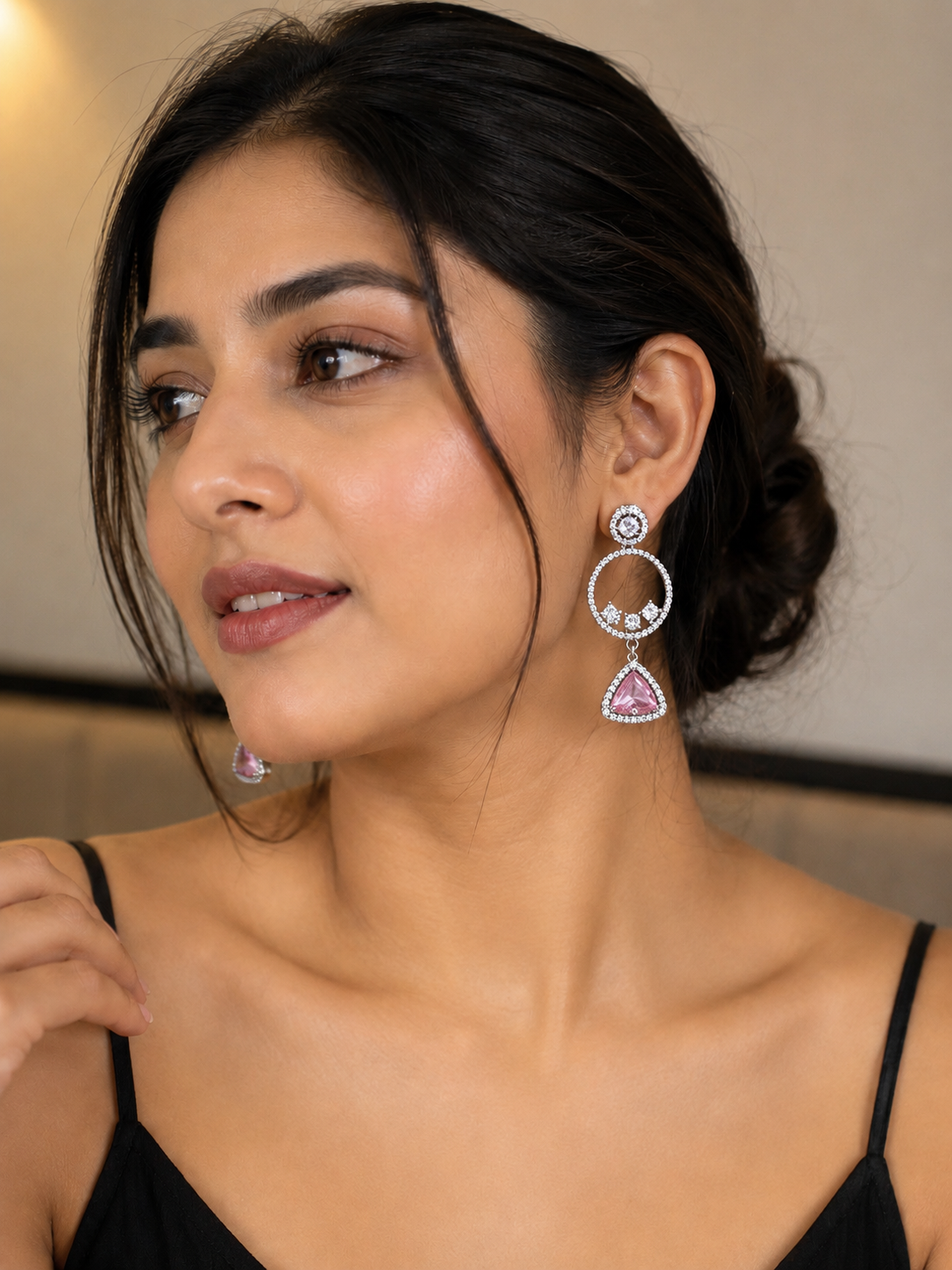 Pink Halo Crystal Circle Drop Earrings – Elegant Statement Earrings