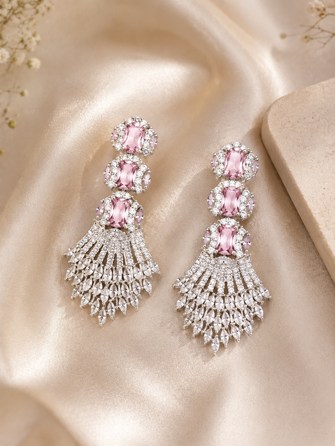 Blush Bloom Crystal Chandelier Earrings – Luxury Statement Earrings for Women