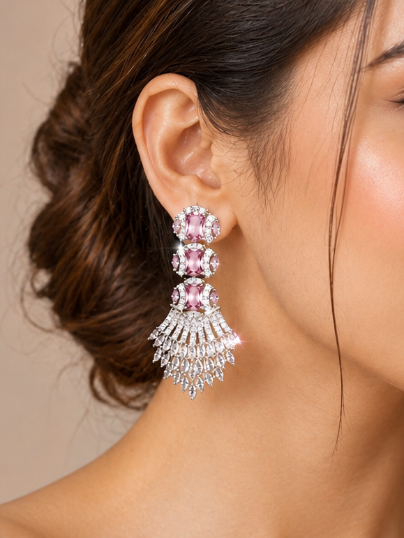 Blush Bloom Crystal Chandelier Earrings – Luxury Statement Earrings for Women
