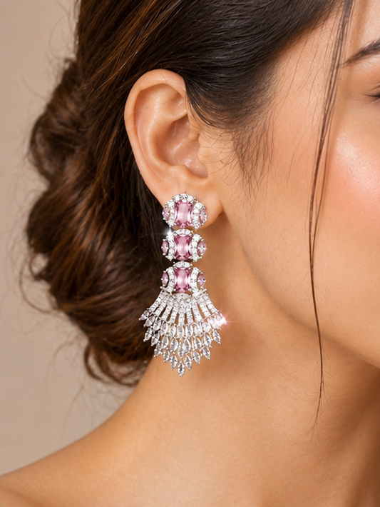 Blush Bloom Crystal Chandelier Earrings – Luxury Statement Earrings for Women