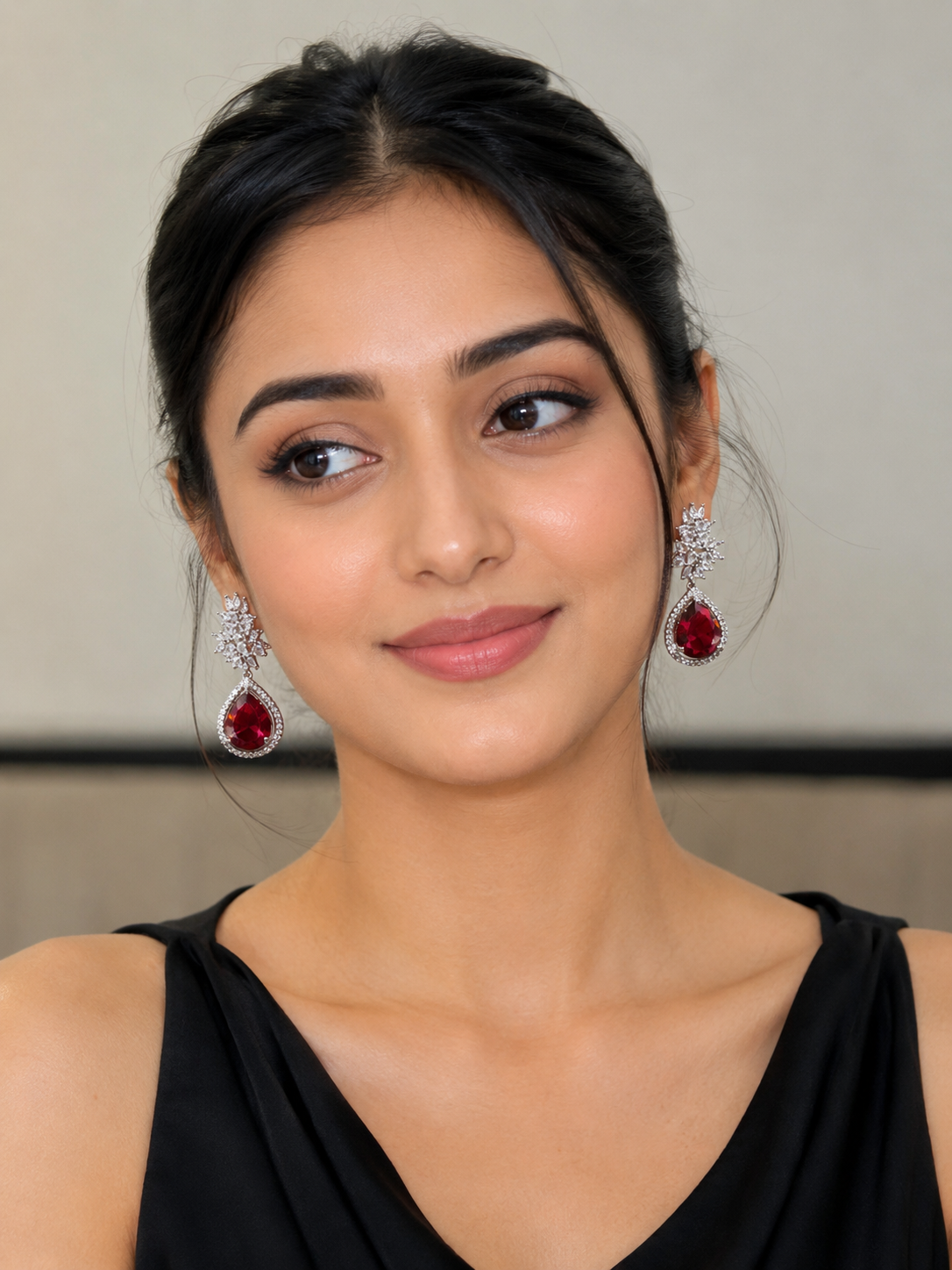 Ruby Radiance Teardrop Earrings – Premium Silver-Plated CZ Statement Earrings
