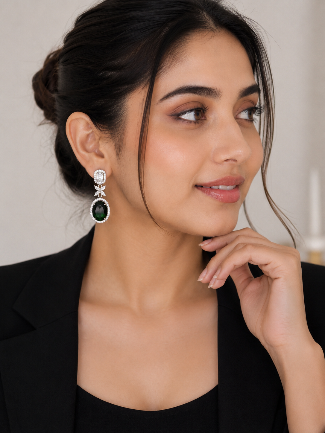 Emerald Green Halo Drop Earrings – Elegant Crystal Statement Earrings