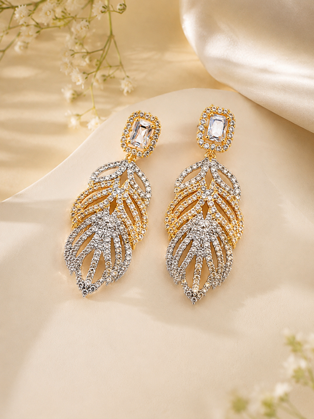 Elvion Luxe Leaf Cascade Statement Earrings
