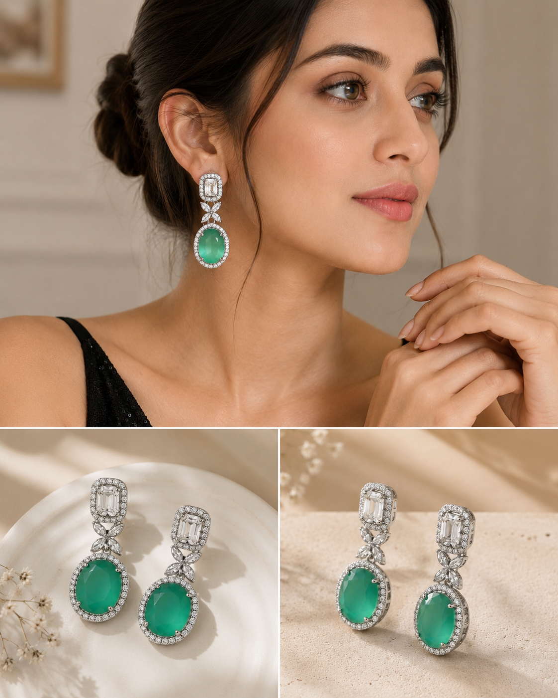 Emerald Luxe Drop Earrings – Premium CZ Statement Earrings for Women
