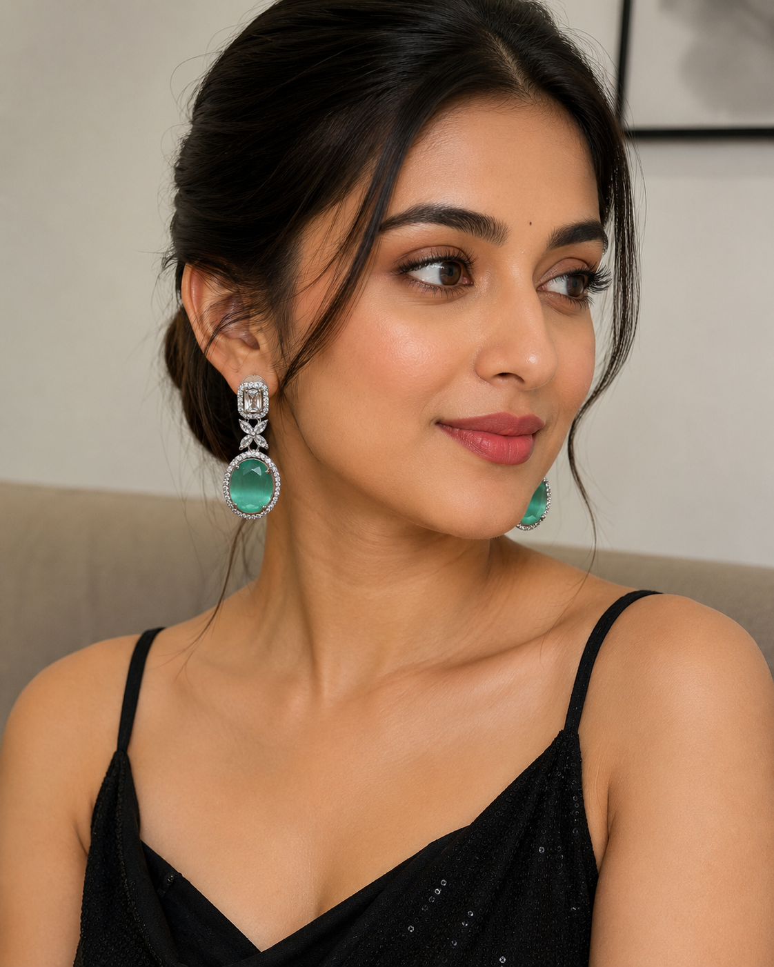 Emerald Luxe Drop Earrings – Premium CZ Statement Earrings for Women